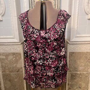 Apt 9. Sz XL. Frilly Tiered Ruffled Semi Sheer Chiffon Blouse. Sleeveless. B115